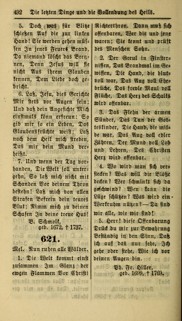 Gesangbuch der Evangelischen Kirche: herausgegeben von der Deutschen Evangelischen Synode von Nord-Amerika page 492