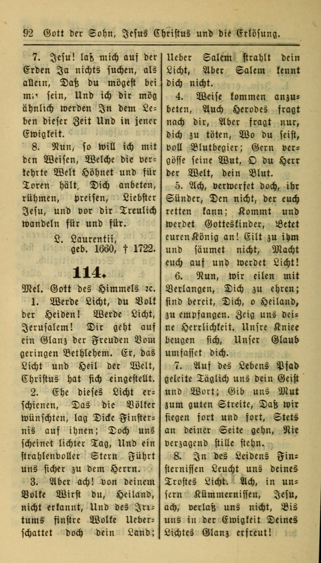 Gesangbuch der Evangelischen Kirche: herausgegeben von der Deutschen Evangelischen Synode von Nord-Amerika page 92