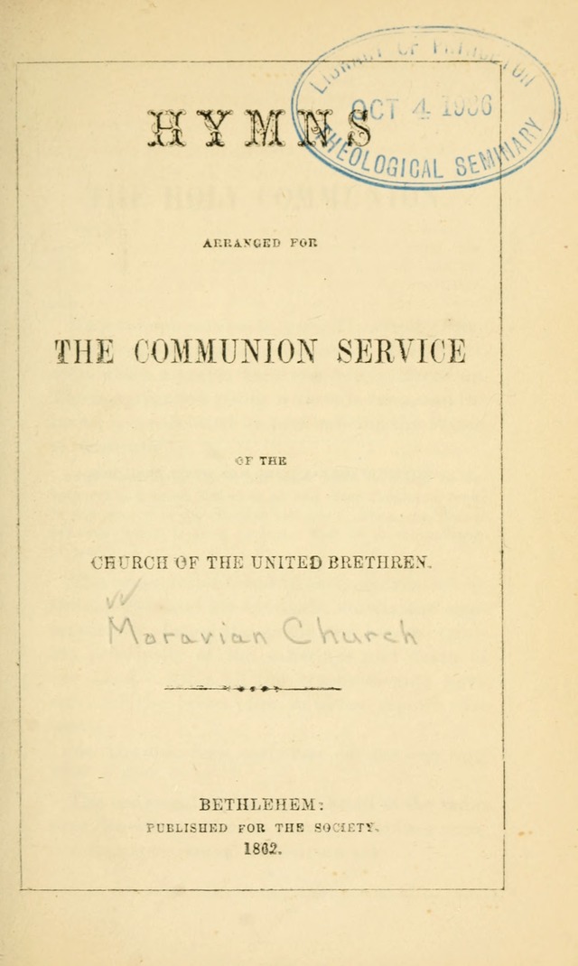 Hymns Arranged for the Communion Service of the Church of the United Brethren page 1