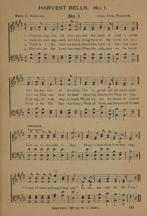 Harvest Bells Nos. 1, 2 and 3: Is filled with new and beautiful songs, suitable for churches, Sunday-schools, revivals and all religious meetings page 1