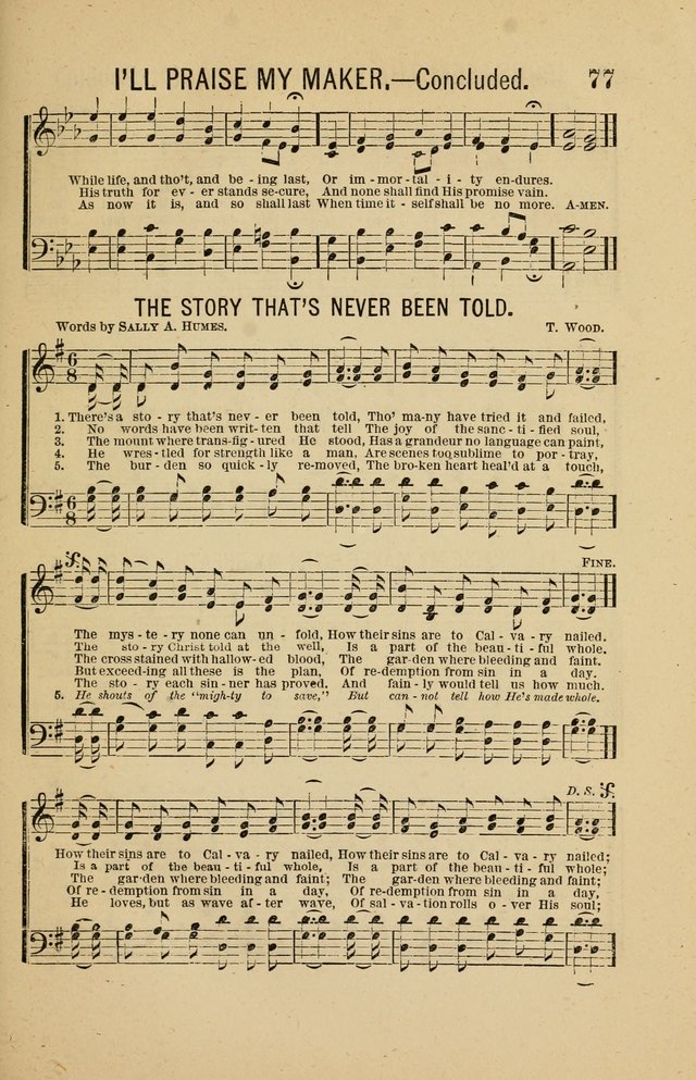 The Heavenly Choir: a collection of hymns and tunes for all occasions of worship, congregational, church, prayer, praise, choir, Sunday school, and social meeings page 77