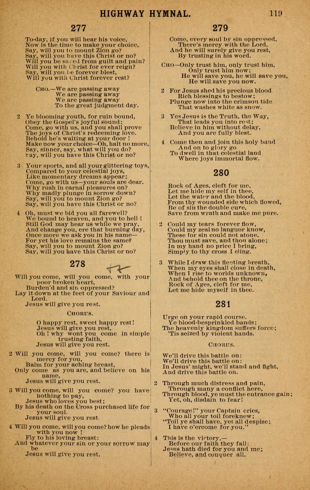 The Highway Hymnal: a choice collection of popular hymns and music, new and old. Arranged for the work in camp, convention, church and home page 119