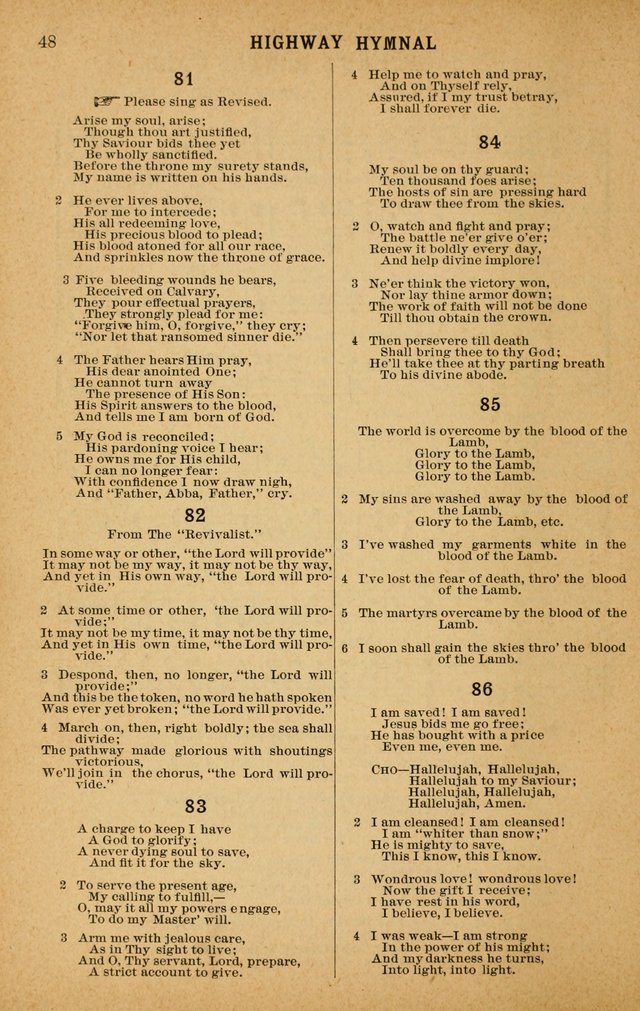 The Highway Hymnal: a choice collection of popular hymns and music, new and old. Arranged for the work in camp, convention, church and home page 48