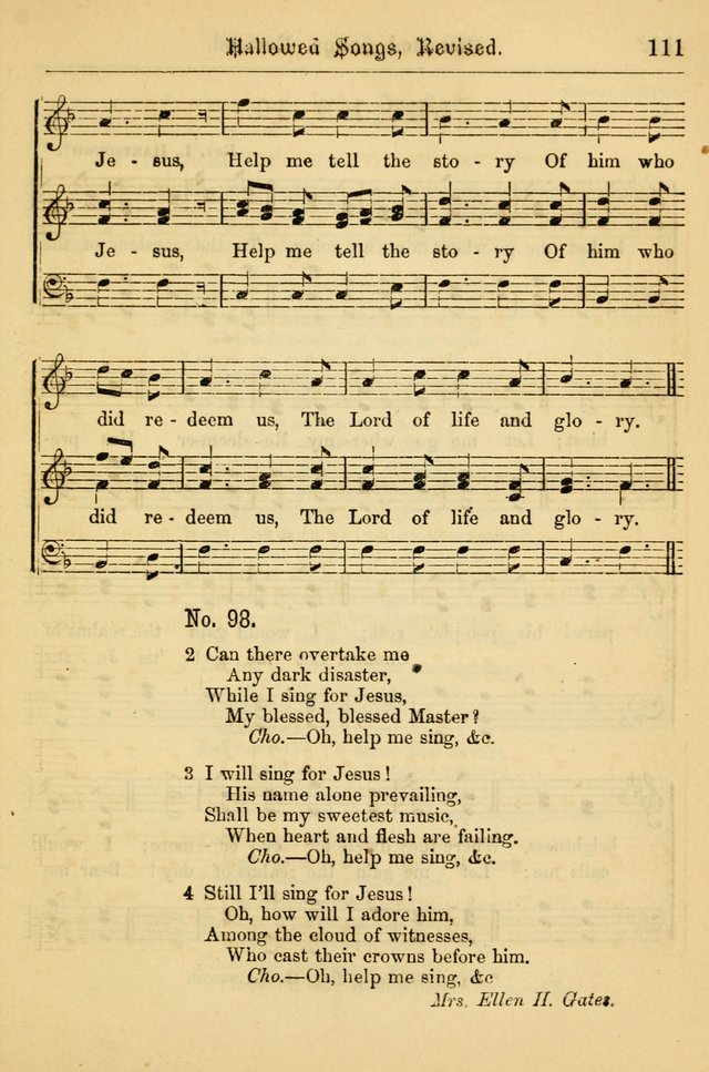 Hallowed Songs: for prayer and social meetings, containing hymns and tunes, carefully selected from all sources, both old and new, and are of the most spiritual..(Newly Revised) page 111