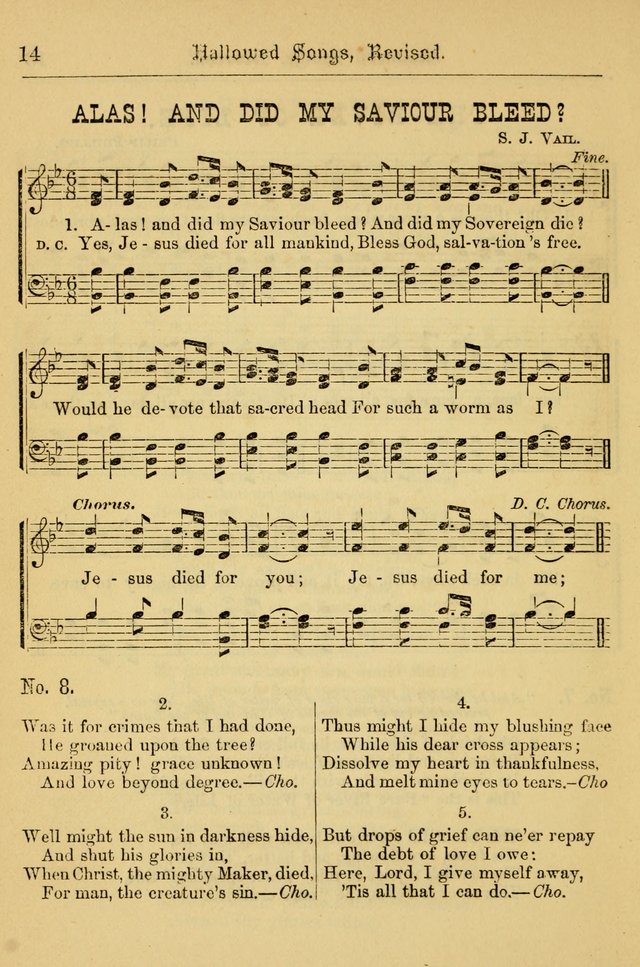 Hallowed Songs: for prayer and social meetings, containing hymns and tunes, carefully selected from all sources, both old and new, and are of the most spiritual..(Newly Revised) page 14