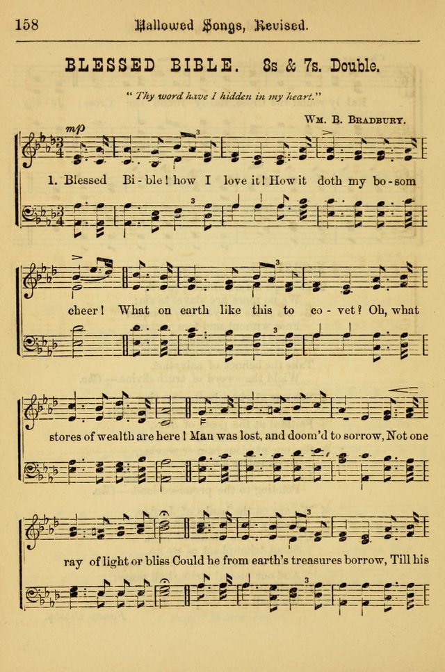 Hallowed Songs: for prayer and social meetings, containing hymns and tunes, carefully selected from all sources, both old and new, and are of the most spiritual..(Newly Revised) page 158