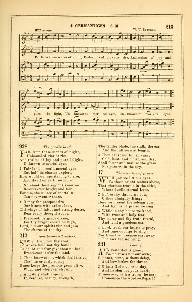 The Heart and Voice: or, Songs of Praise for the Sanctuary: hymn and tune book, designed for congregational singing in the Methodist Episcopal Church, and for congregations generally page 213
