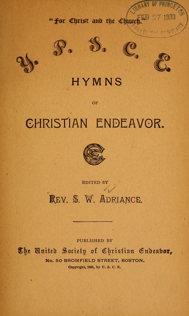 Y.P.S.C.E. Hymns of Christian Endeavor page 1