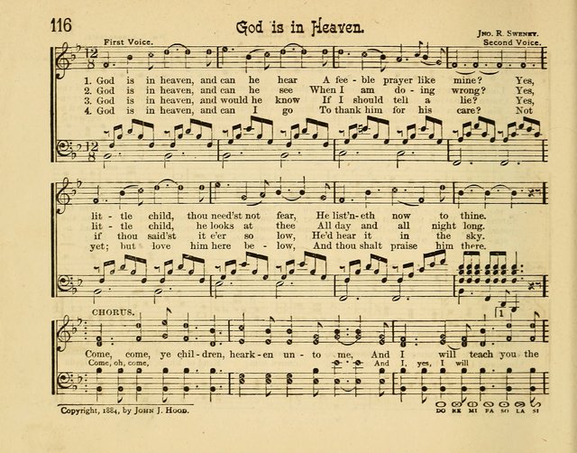 Infant Praises: a collection of sacred songs, hymns, and music, for use in the Sabbath school primary department page 116