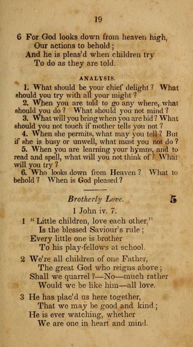 The Infant School and Nursery Hymn Book: being a collection of hymns, original and selected; with an analysis of each, designed to assist mothers and teachers... (3rd ed., rev. and corr.) page 19