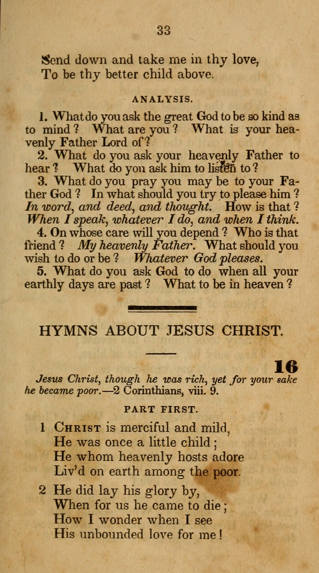 The Infant School and Nursery Hymn Book: being a collection of hymns, original and selected; with an analysis of each, designed to assist mothers and teachers... (3rd ed., rev. and corr.) page 33