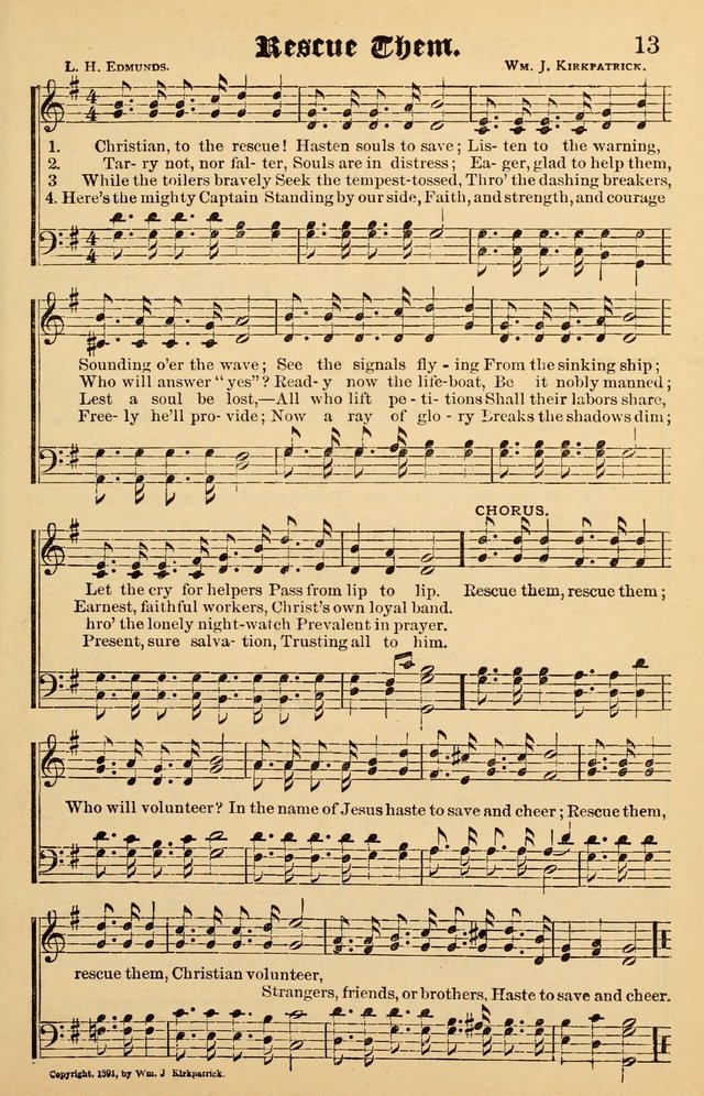 Junior Songs: a collection of sacred hymns and songs; for use in meetings of junior societies, Sunday Schools, etc. page 13