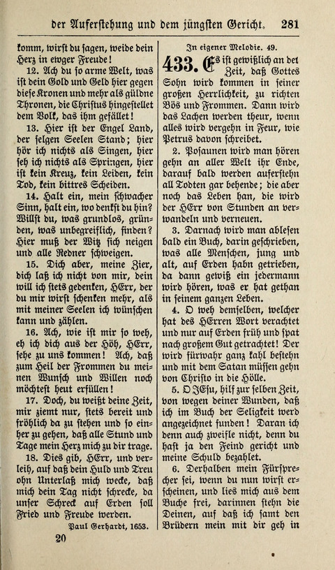 Kirchen-Gesangbuch: für Evangelisch-Lutherische Gemeinden ungeänderter Aubsburgischer Confession page 281