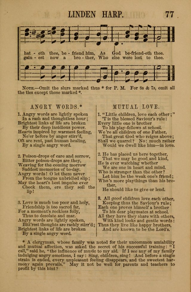 Linden Harp: a rare collection of popular melodies adapted to sacred and moral songs, original and selected. Illustrated. Also a manual of... page 77