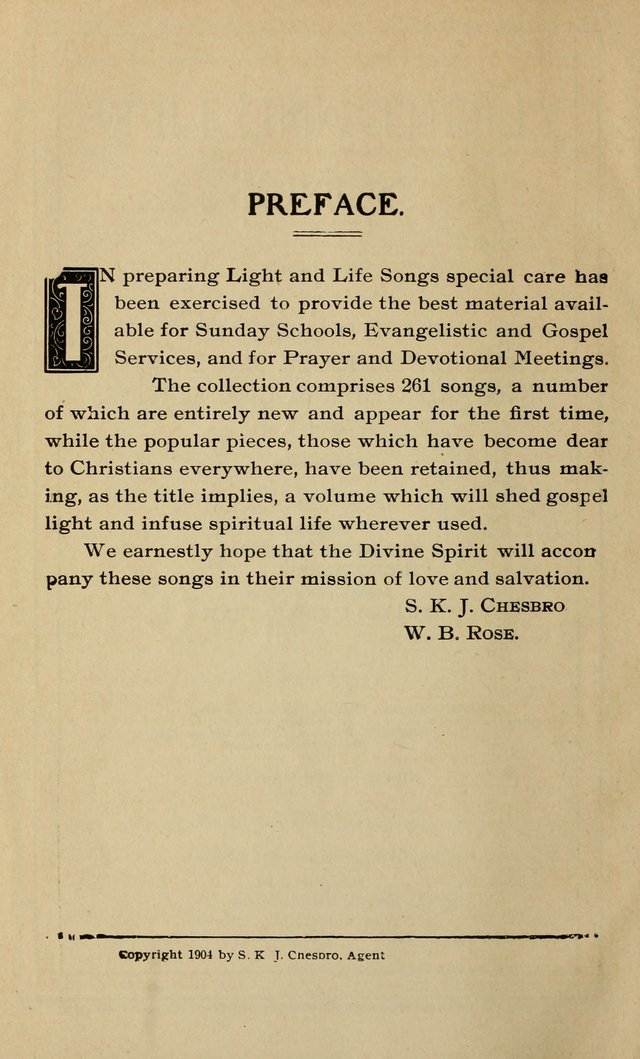 Light and Life Songs: adapted especially to sunday schools, prayer meetings and other social services page iv