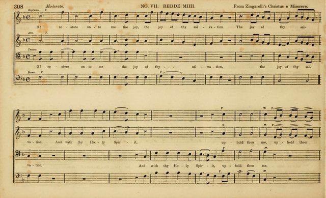 The Mozart Collection of Sacred Music: containing melodies, chorals, anthems and chants, harmonized in four parts; together with the celebrated Christus and Miserere by ZIngarelli page 308