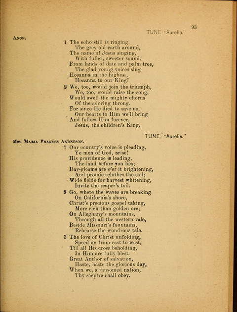 Missionary Hymnal: for the use of junior and juvenile missionary socieites page 93