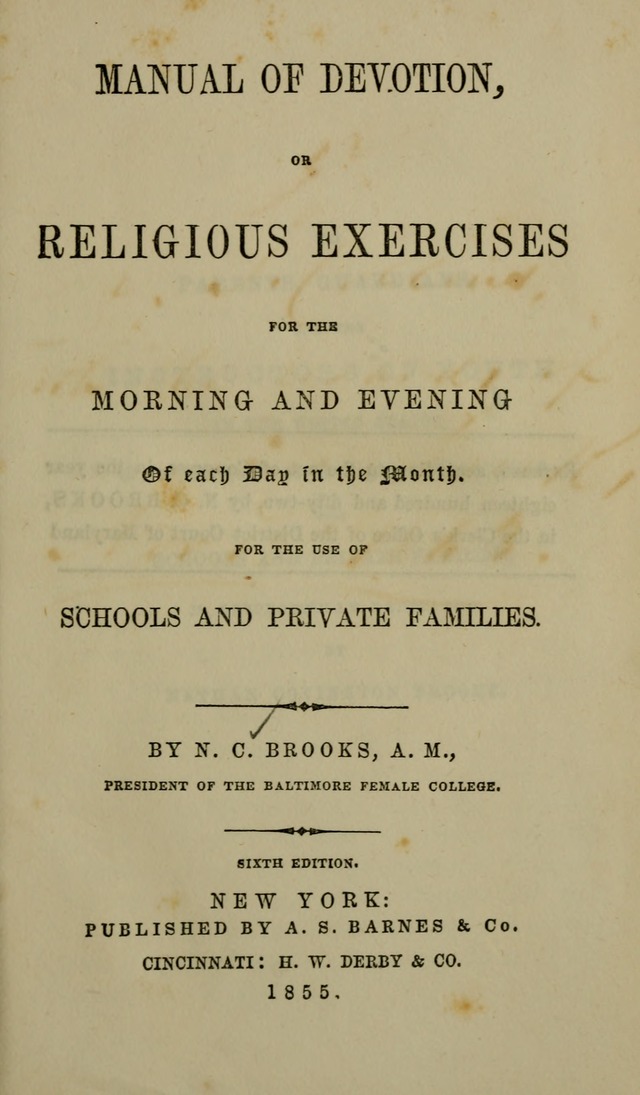 Manual of Devotion: or religious exercises for the morning and evening of each day of the month, for the use of schools and private families page 1