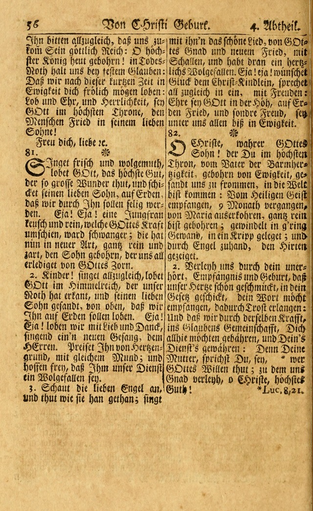 Neu-Eingerichtetes Gesang-Buch in Sich Haltend eine Sammlung (mehrentheils alter) Schöner lehr-reicher underbailicher Lieder... page 56