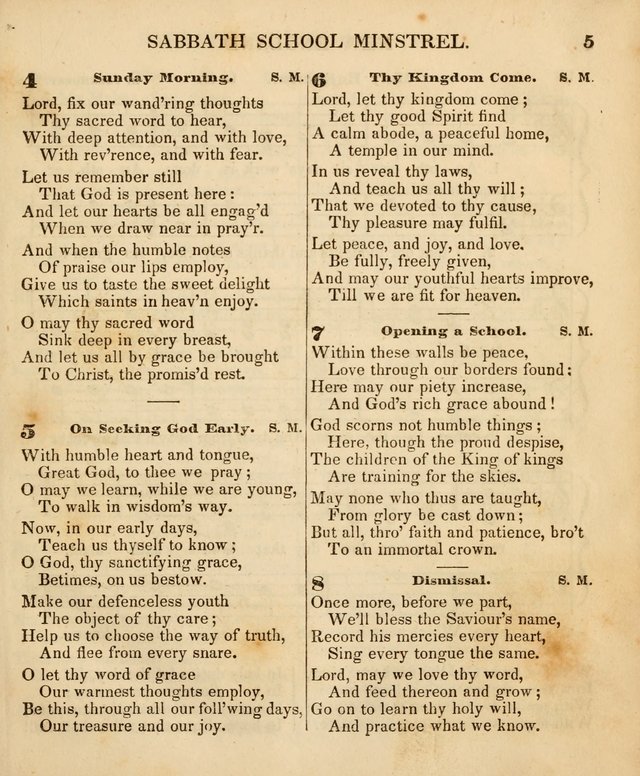The New England Sabbath School Minstrel: a collection of music and hymns adapted to sabbath schools, families, and social meetings page 5