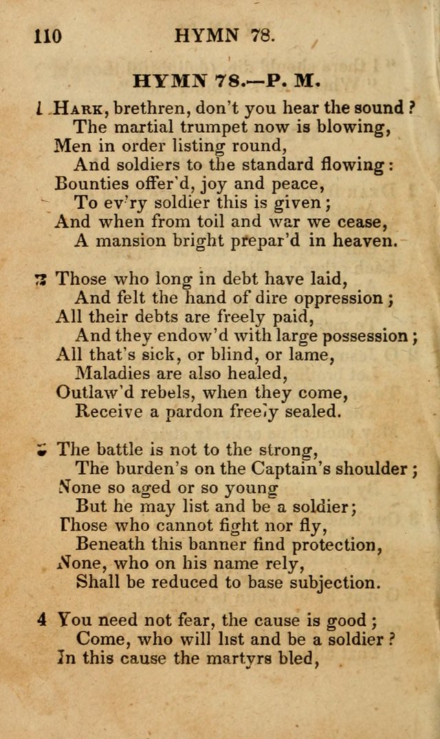 The New and Improved Camp Meeting Hymn Book; being a choice selection of hymns from the most approved authors designed to aid in the public and private devotion of Christians (4th ed. Stereotype) page 112
