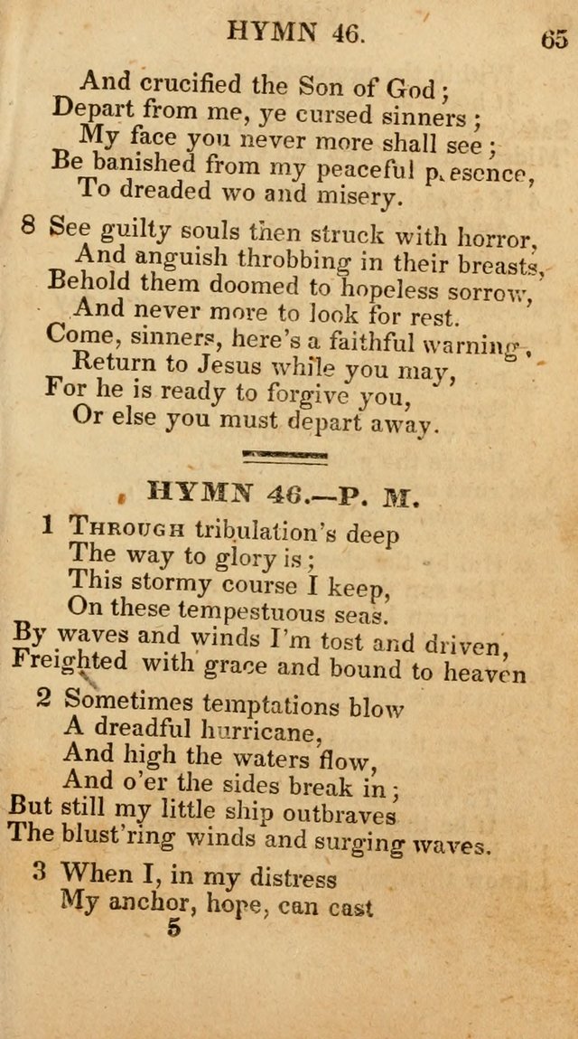 The New and Improved Camp Meeting Hymn Book; being a choice selection of hymns from the most approved authors designed to aid in the public and private devotion of Christians (4th ed. Stereotype) page 65