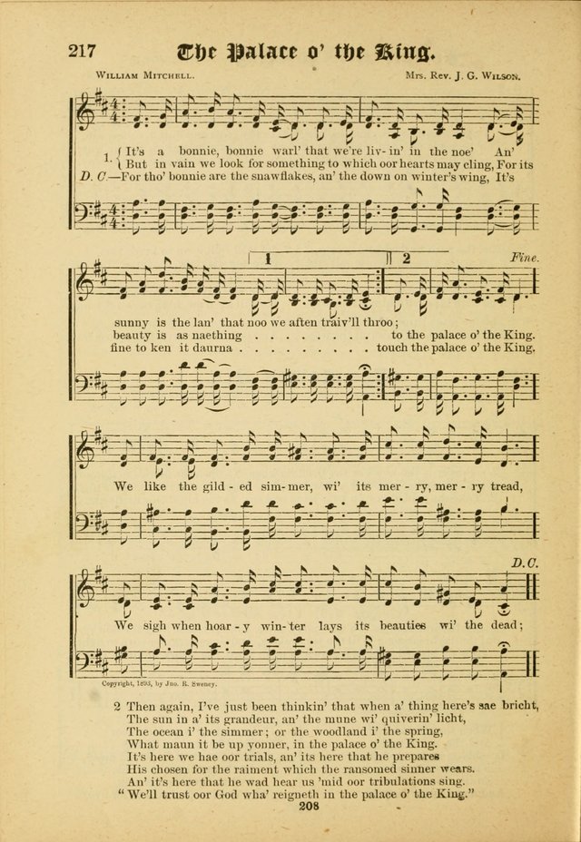 Our Praise in Song: a collection of hymns and sacred melodies, adapted for use by Sunday schools, Endeavor societies, Epworth Leagues, evangelists, pastors, choristers, etc. page 208