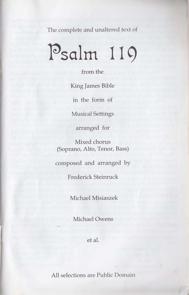 The complete and unaltered text of Psalm 119 from the King James Bible in the form of Musical Settings page 1