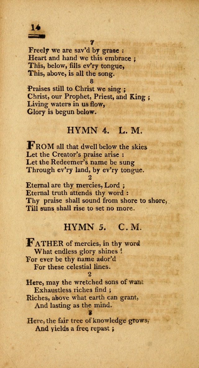 Psalms, Hymns and Spiritual Songs: selected and designed for the use of  the church universal, in public and private devotion; with an appendix, containing the original hymns omitted in the last ed. page 14