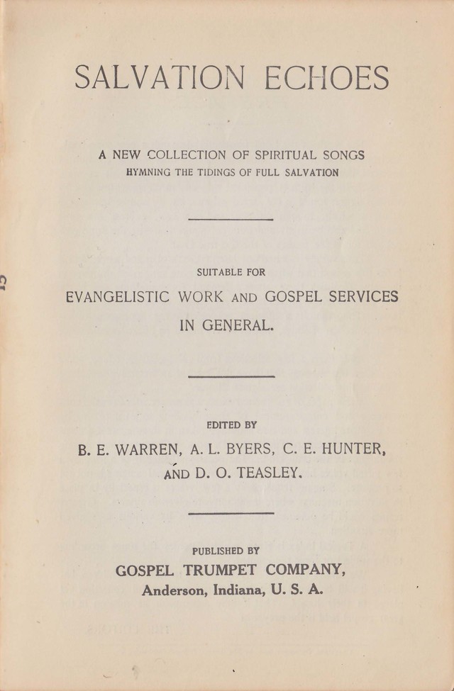 Salvation Echoes: a new collection of spiritual songs; hymning the tidings of full salvation page 1