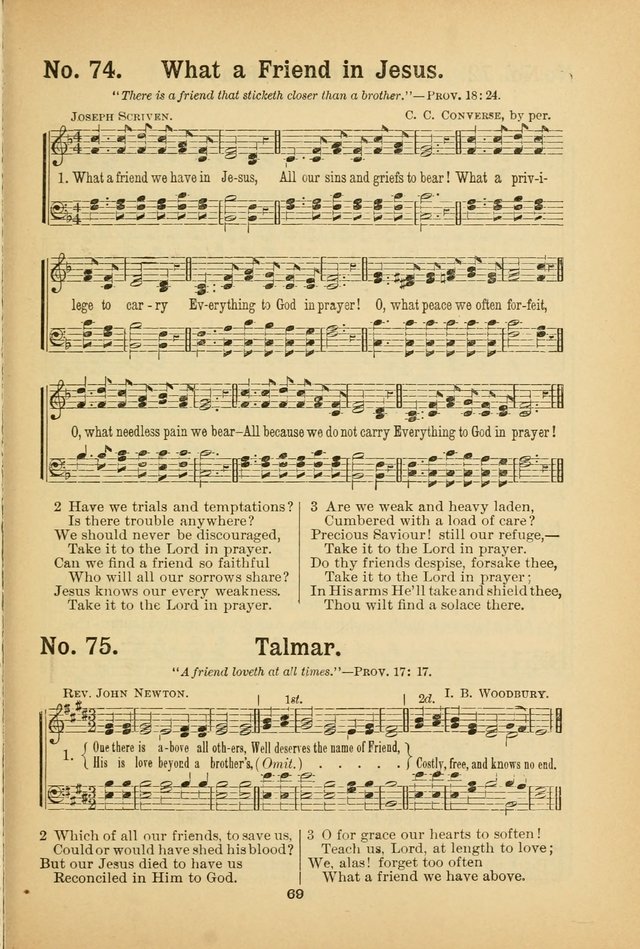 Select Gems: a choice collection of popular hymns and music for use in prayer meetings, the home and Sunday schools page 69