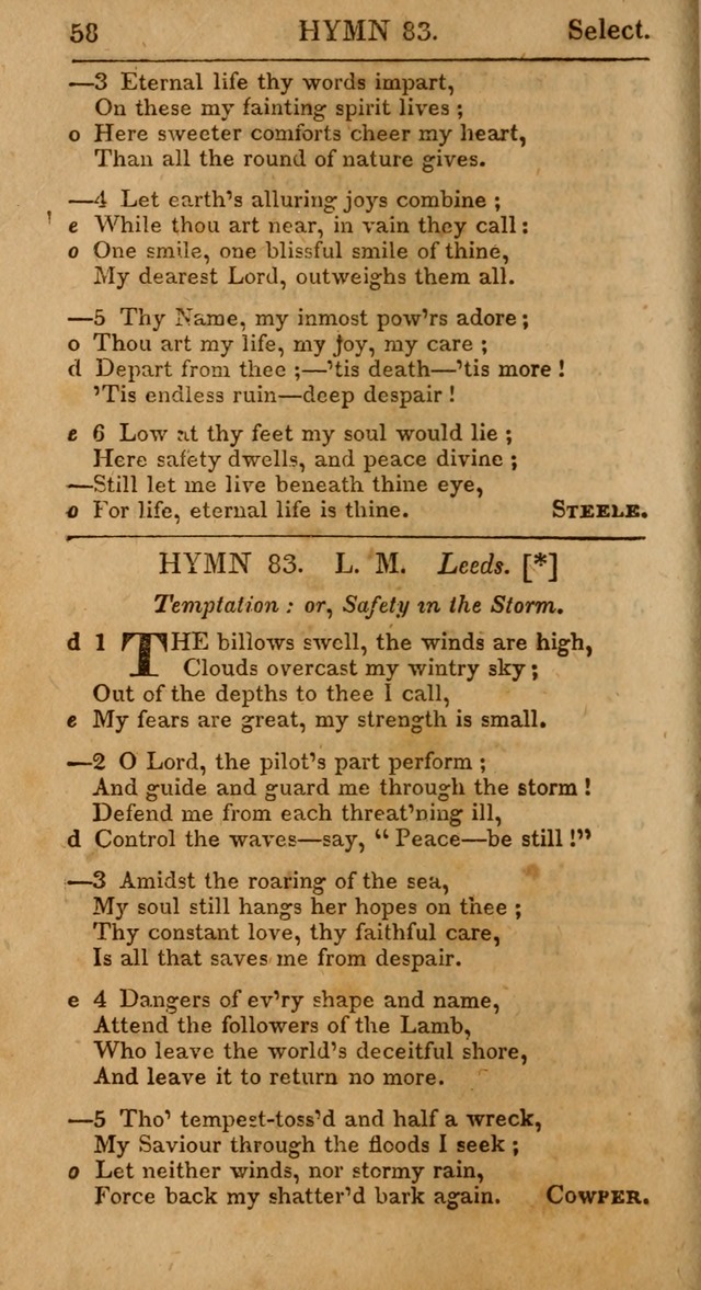 Select Hymns: the third part of Christian Psalmody; with directions for musical expression (Stereotype ed.) page 58