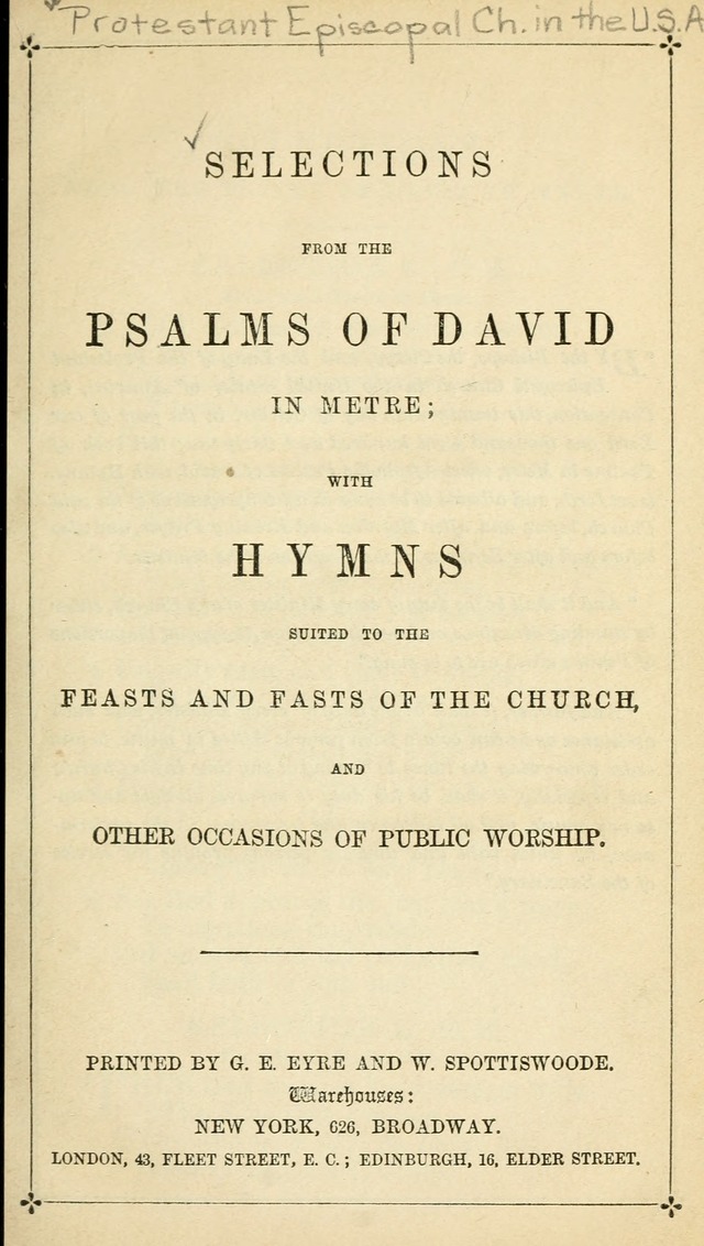 Selections from the Psalms of David in Metre: with hymns suited to the feasts and fasts of the church, and other occasions of public worship page 1