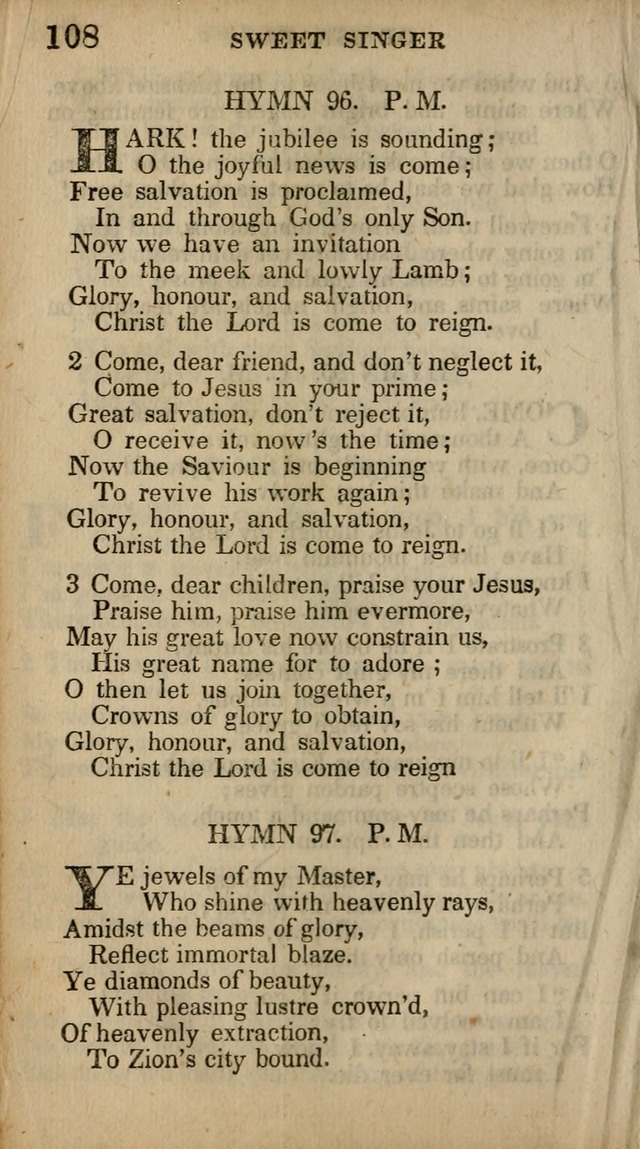 The Sweet Singer of Israel: a collection of hymns and spiritual  songs, usually sung at camp, prayer, and social meetings, and revivals of religion (New ed. much enlarged) page 108