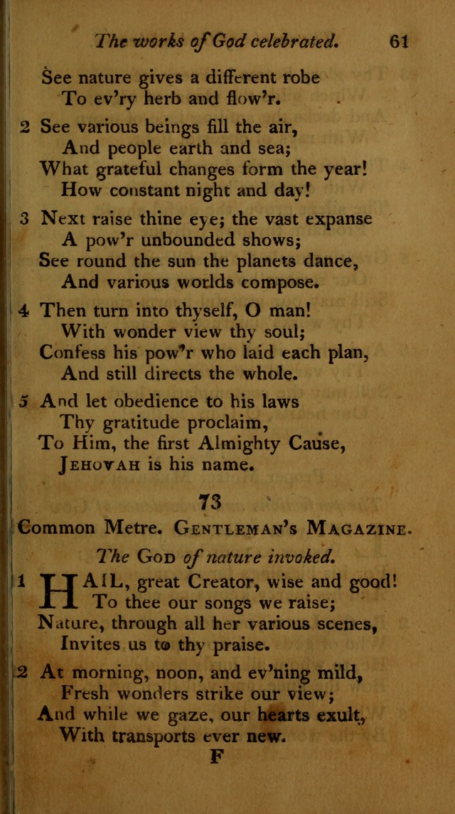 A Selection of Sacred Poetry: consisting of psalms and hymns, from Watts, Doddridge, Merrick, Scott, Cowper, Barbauld, Steele ...compiled for  the use of the Unitarian Church in Philadelphia page 61