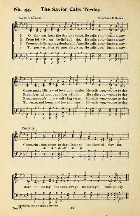 Songs of the Soul No. 2: for use in Sunday evening congregations, revivals, camp-meetings, social services and young peoples meetings page 44