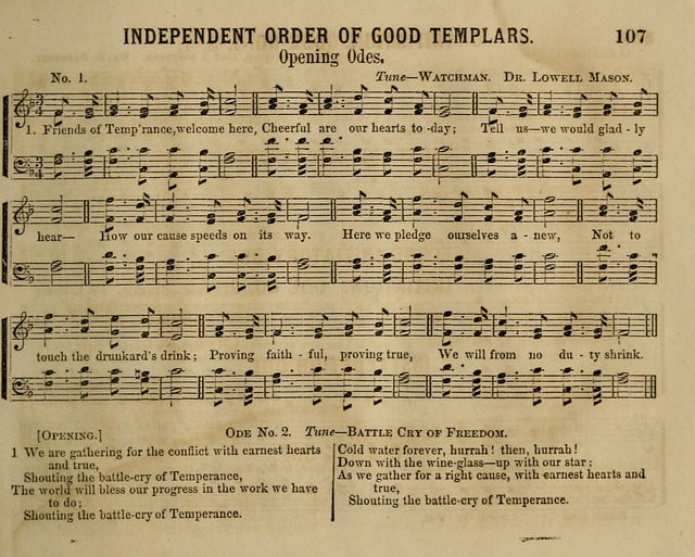 Temperance Chimes: comprising a great variety of new music, glees, songs, and hymns, designed for the use of temperance meeting and organizations, glee clubs, bands of hope, and the home circle page 107