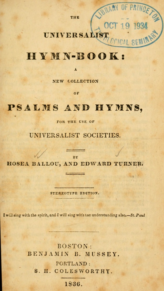The Universalist Hymn-Book: a new collection of psalms and hymns, for the use of Universalist Societies (Stereotype ed.) page 1