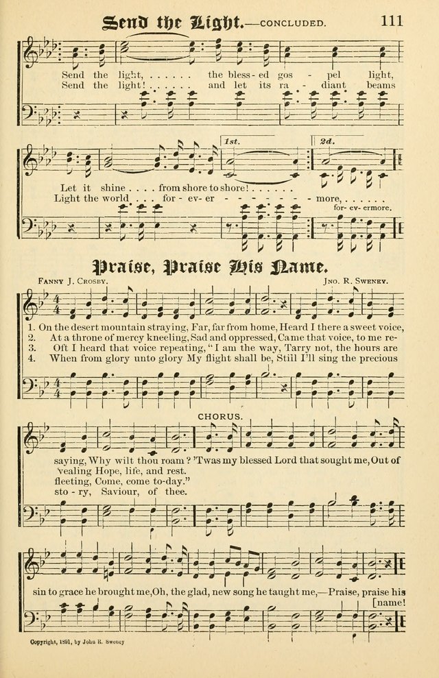 Unfading Treasures: a compilation of sacred songs and hymns, adapted for use by Sunday schools, Epworth Leagues, endeavor societies, pastors, evangelists, choristers, etc. page 111