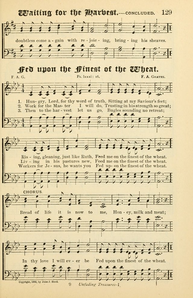 Unfading Treasures: a compilation of sacred songs and hymns, adapted for use by Sunday schools, Epworth Leagues, endeavor societies, pastors, evangelists, choristers, etc. page 129
