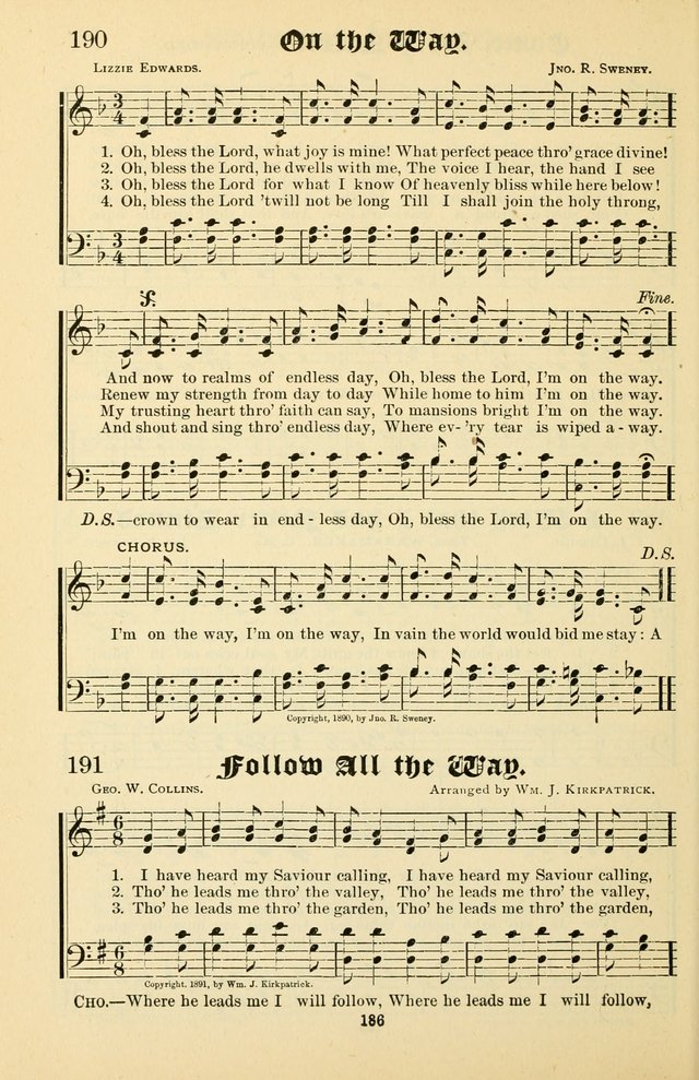 Unfading Treasures: a compilation of sacred songs and hymns, adapted for use by Sunday schools, Epworth Leagues, endeavor societies, pastors, evangelists, choristers, etc. page 186