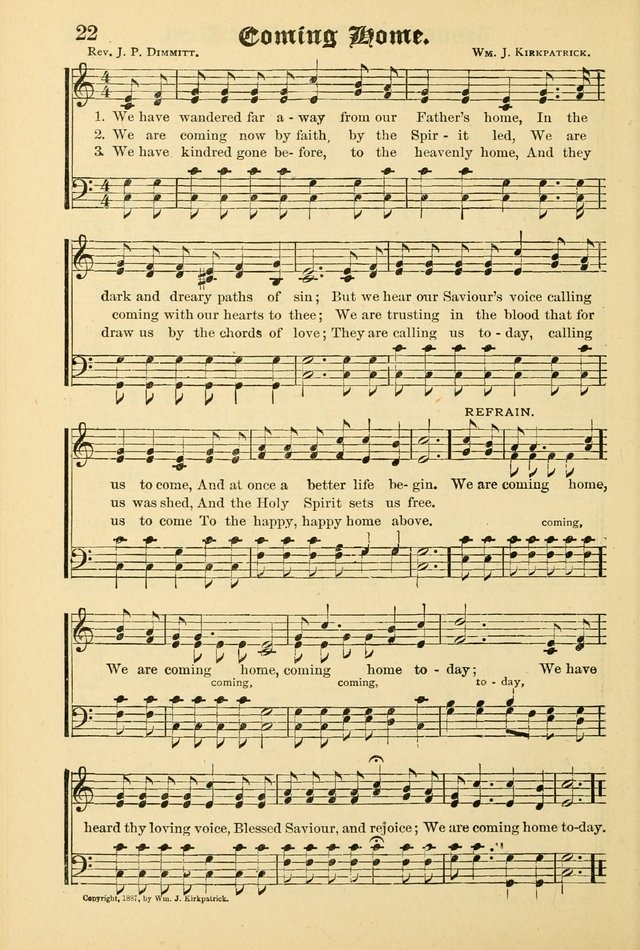Unfading Treasures: a compilation of sacred songs and hymns, adapted for use by Sunday schools, Epworth Leagues, endeavor societies, pastors, evangelists, choristers, etc. page 22