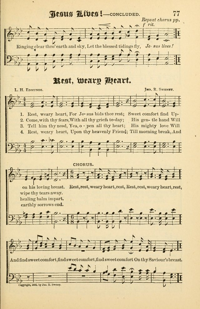 Unfading Treasures: a compilation of sacred songs and hymns, adapted for use by Sunday schools, Epworth Leagues, endeavor societies, pastors, evangelists, choristers, etc. page 77