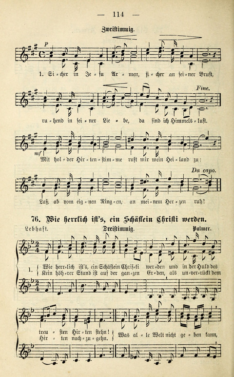 Zwei- und dreistimmige geistliche Lieder und Choräle: zum Gebrauch der Schwestern des Stuttgarter Diakonissenhauses, der Jungfrauen- und ähnlicher Vereine (2. Auflage) page 114