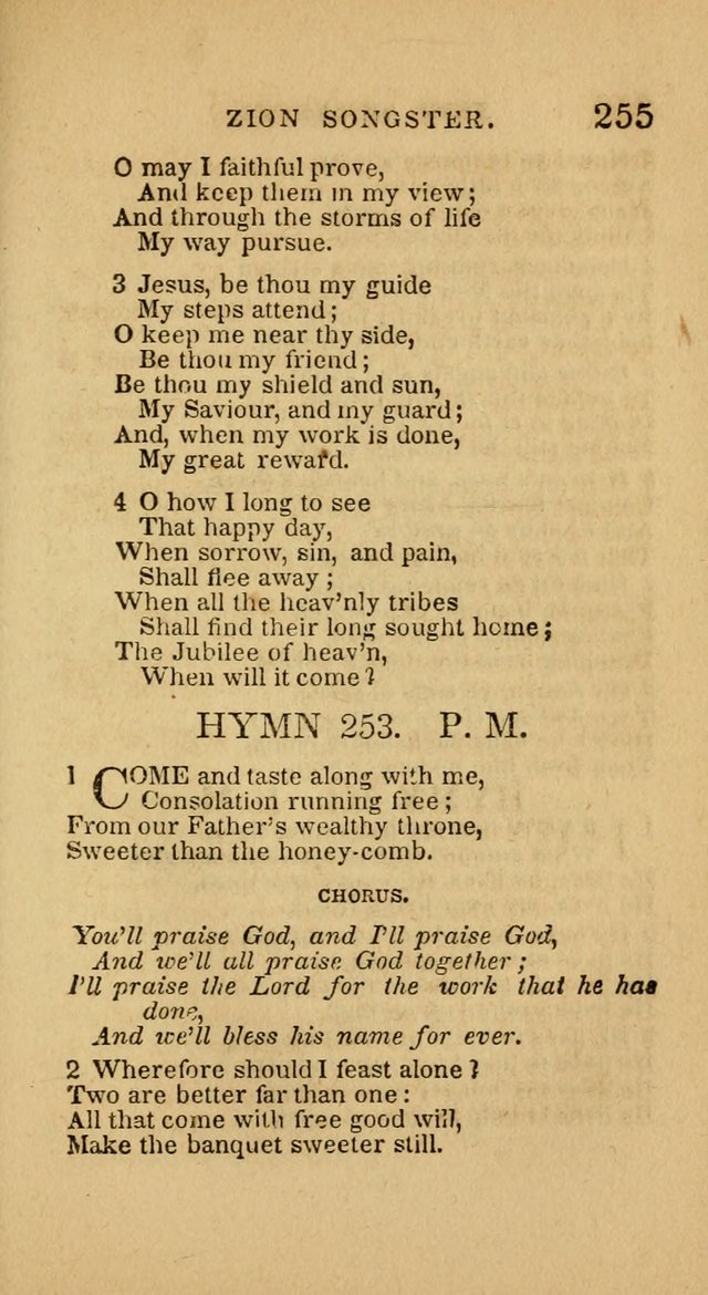 The Zion Songster: a Collection of Hymns and Spiritual Songs, generally sung at camp and prayer meetings, and in revivals of religion  (Rev. & corr.) page 258