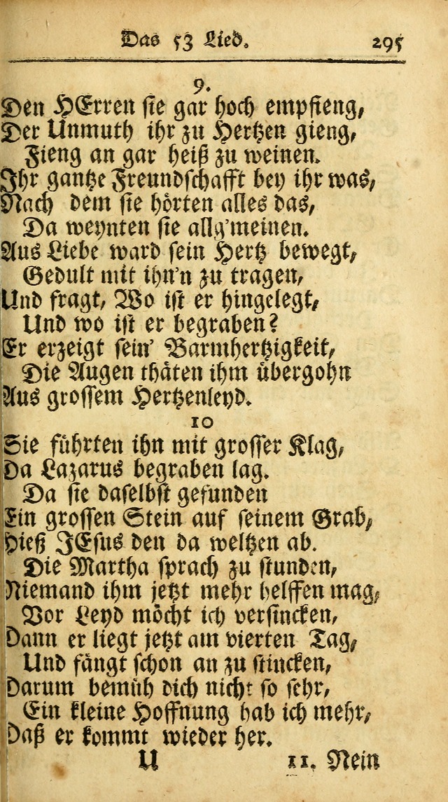 Ausbund, das ist Etliche Schöne Christliche Lieder wie sie in dem Gefängnüss zu Bassau in dem Schloß von den Schweitzer-Brüdern, und von anderen rechtgläubigen Christen hin und her gedichtet worden... page 295