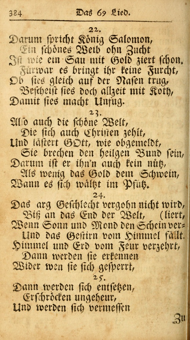 Ausbund, das ist Etliche Schöne Christliche Lieder wie sie in dem Gefängnüss zu Bassau in dem Schloß von den Schweitzer-Brüdern, und von anderen rechtgläubigen Christen hin und her gedichtet worden... page 384