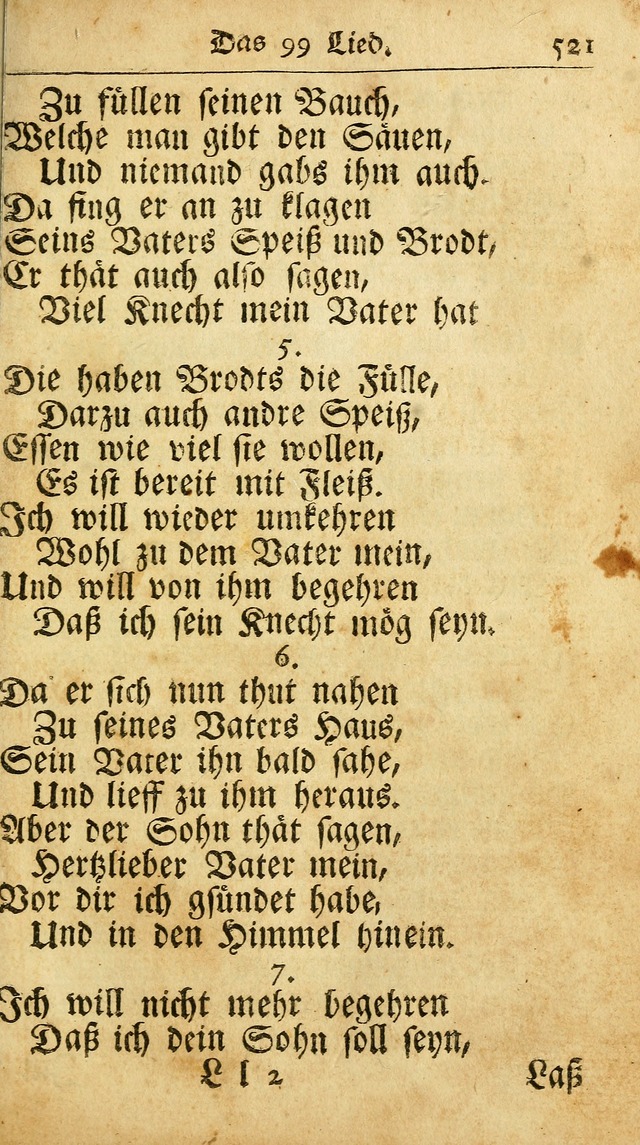 Ausbund, das ist Etliche Schöne Christliche Lieder wie sie in dem Gefängnüss zu Bassau in dem Schloß von den Schweitzer-Brüdern, und von anderen rechtgläubigen Christen hin und her gedichtet worden... page 521