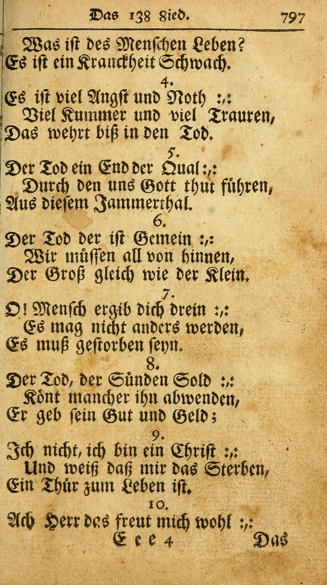 Ausbund, das ist Etliche Schöne Christliche Lieder wie sie in dem Gefängnüss zu Bassau in dem Schloß von den Schweitzer-Brüdern, und von anderen rechtgläubigen Christen hin und her gedichtet worden... page 797
