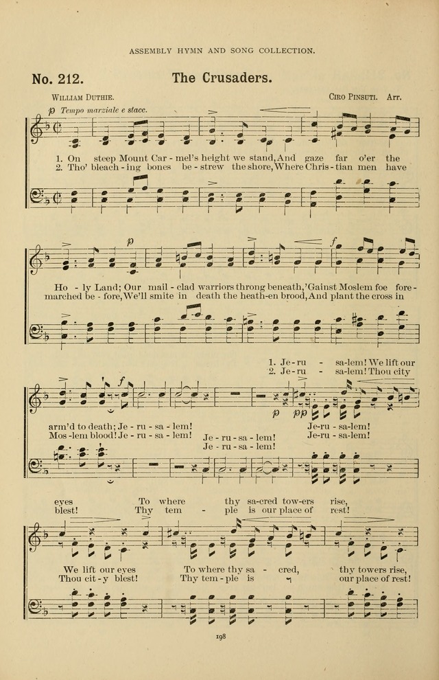 The Assembly Hymn and Song Collection: designed for use in chapel, assembly, convocation, or general exercises of schools, normals, colleges and universities. (3rd ed.) page 198